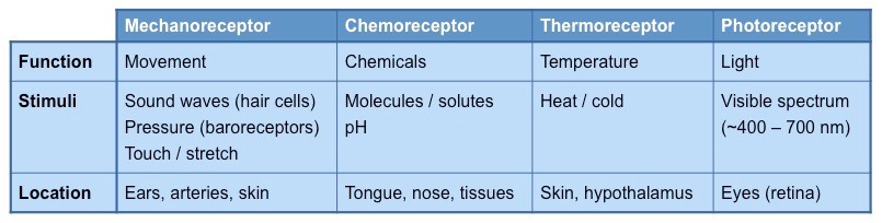 receptor types