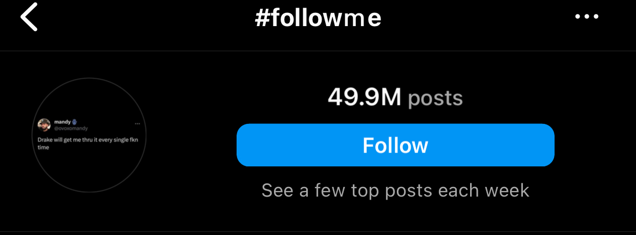 While not directly related to content, #followme, with 49.9 million posts, can encourage users to engage with your profile and follow you.
