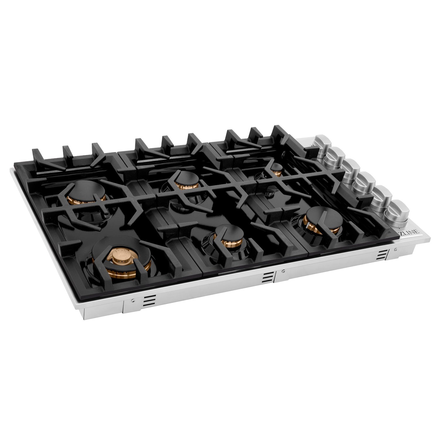ZLINE 36 in. Drop-in Cooktops with 6 Gas Brass Burners and Black Porcelain Top (RC-BR-36-PBT)- white background