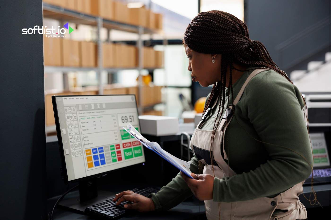 woman looking an inventory report