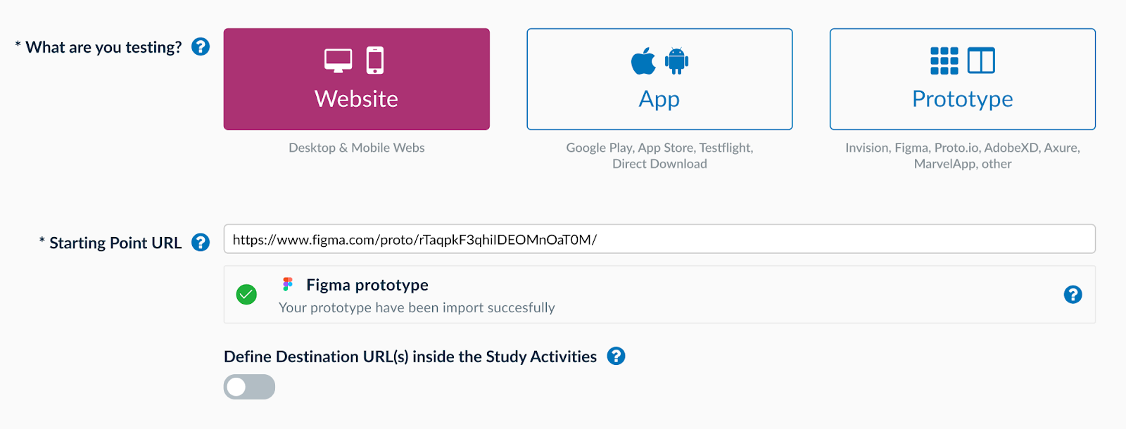 "Starting point URL" in the Userlytics platform