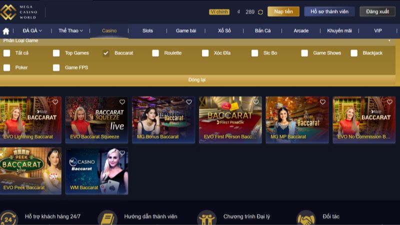 Những sảnh cược baccarat trực tuyến tại casinomcw