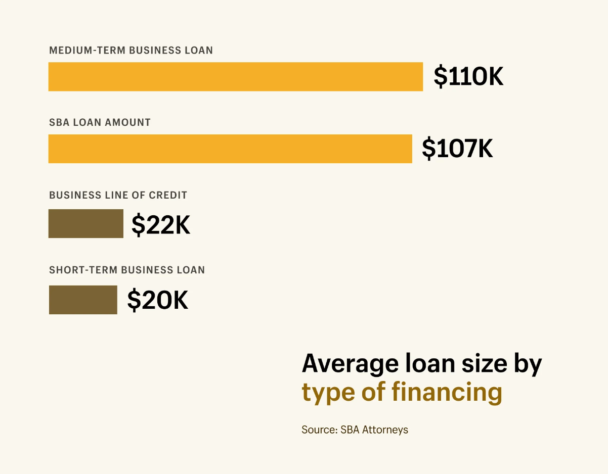 Graphic showing average loan size by type of financing.