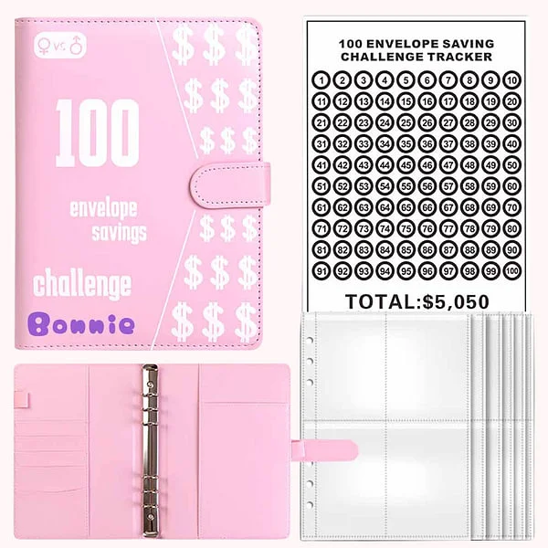 a cute little money challenge binder with an indicator 