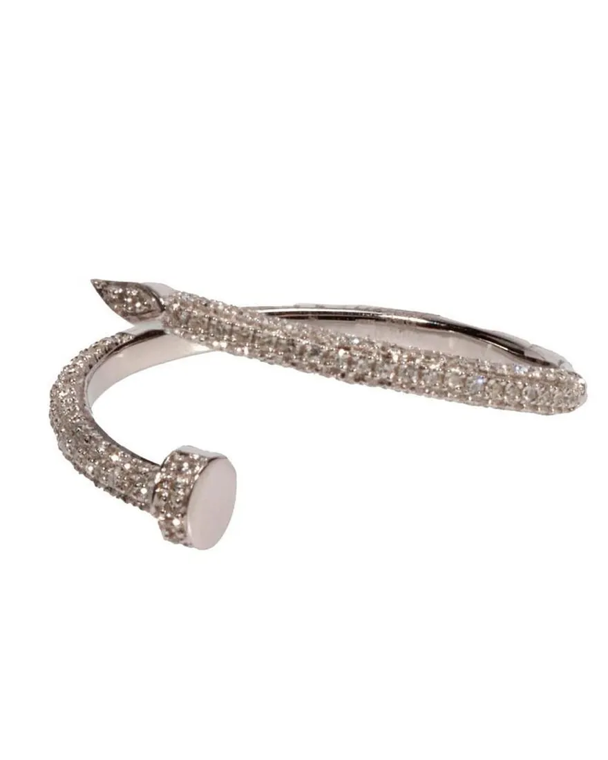 A silver bracelet with diamonds

Description automatically generated