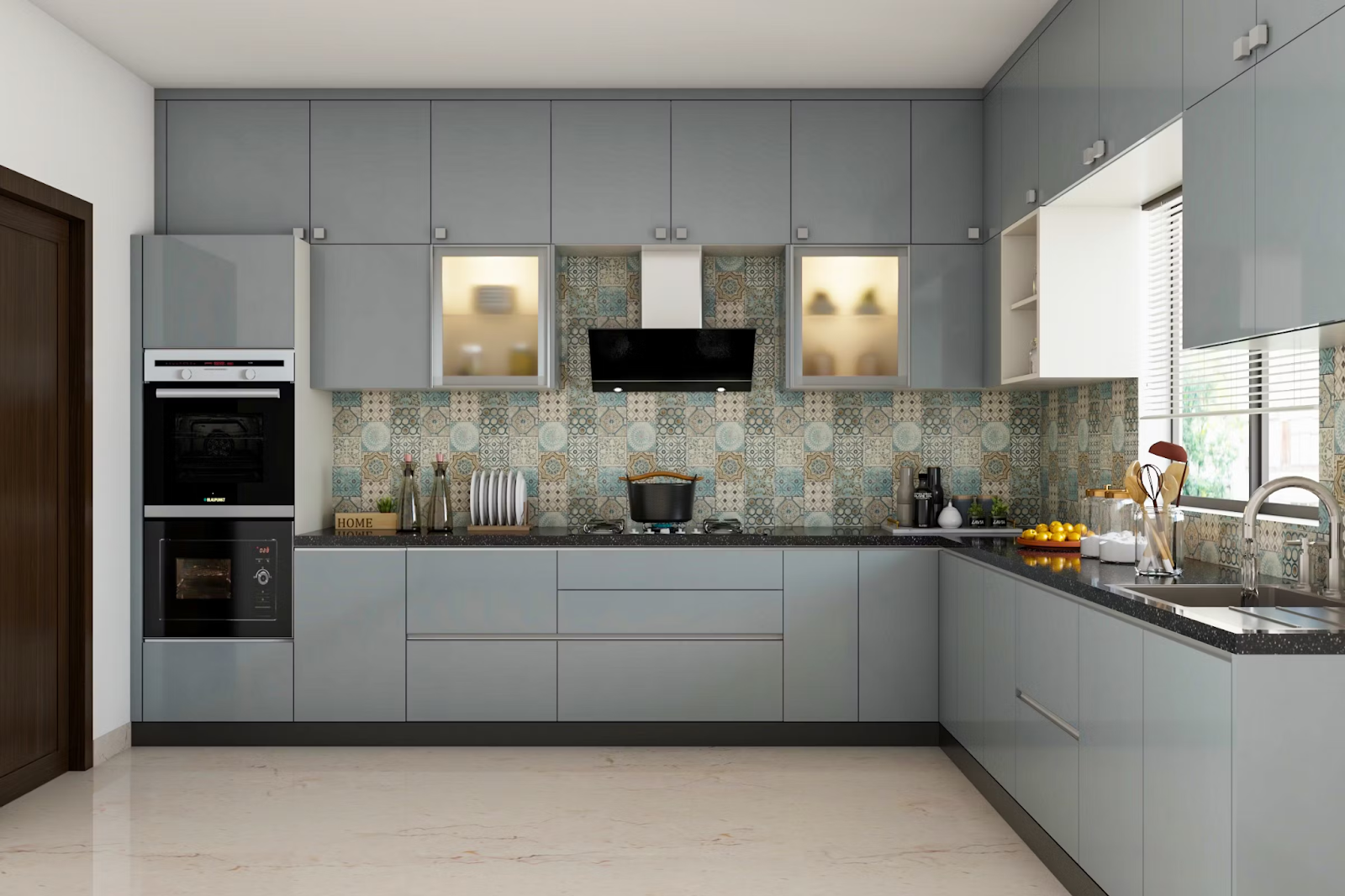 L-shaped kitchen cabinet design