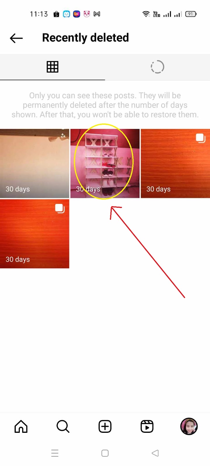How to Rearrange Photos on Instagram Post - Select Photo to Restore