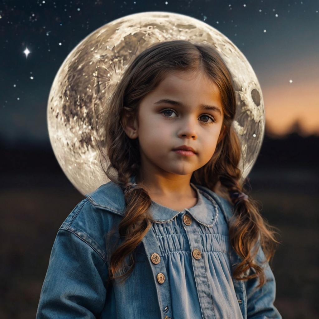 A mysterious little girl featuring in a moon themed background - Names That Mean Moon - Baby Journey