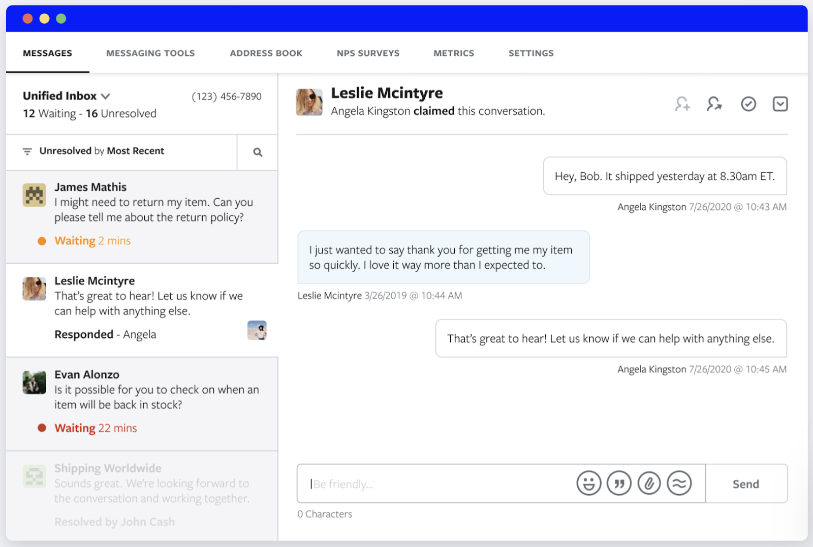 Textline is a customer service texting software for small teams that enables two-way conversations, internal collaboration, and more, all in a unified inbox. 