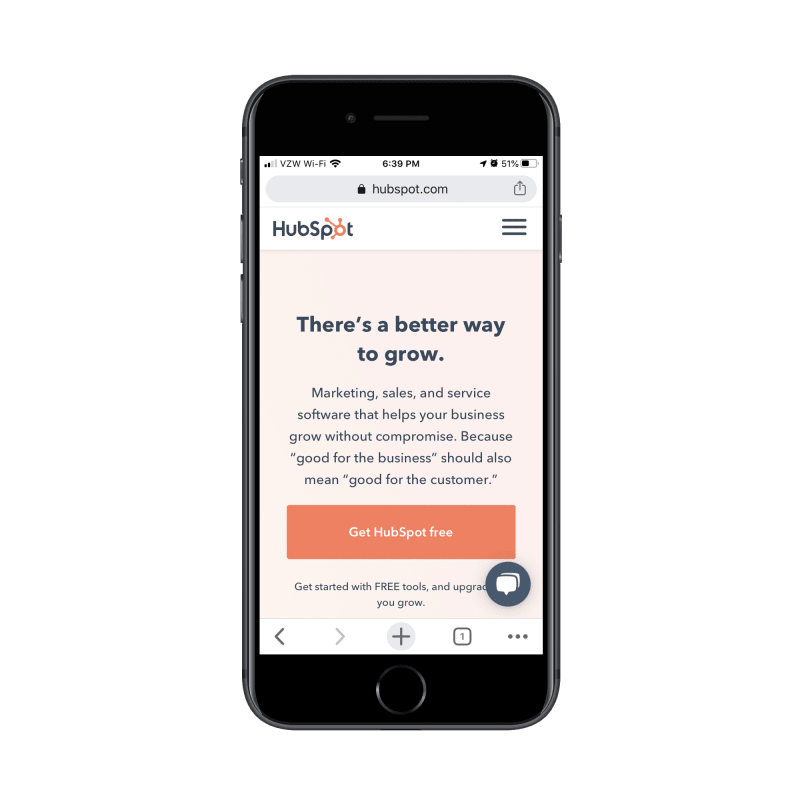Hubspot mobile site with chatbot widget