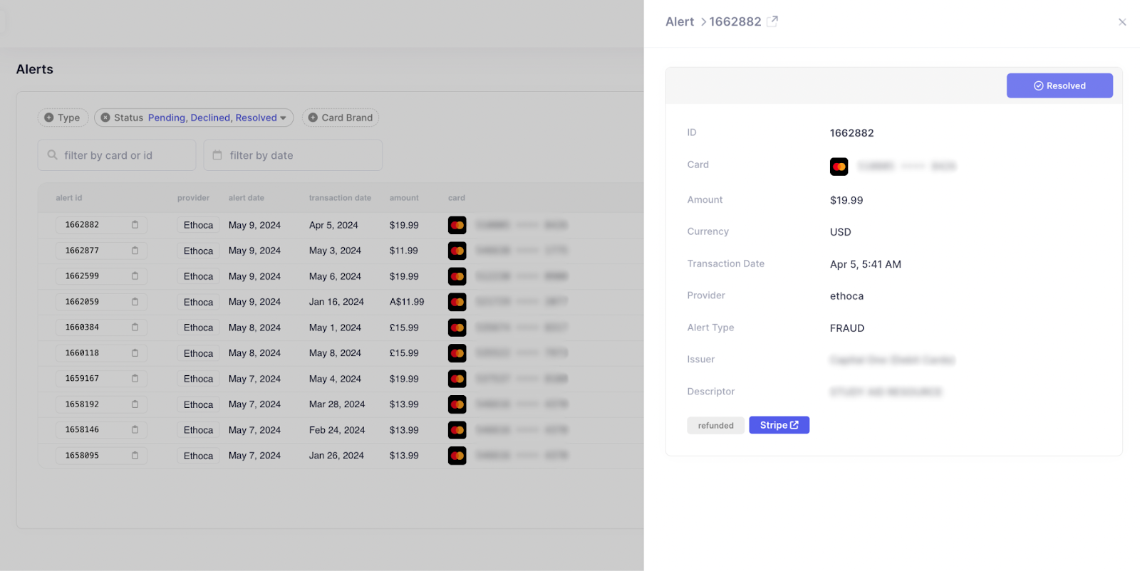 Chargeblast's Alert's Dashboard