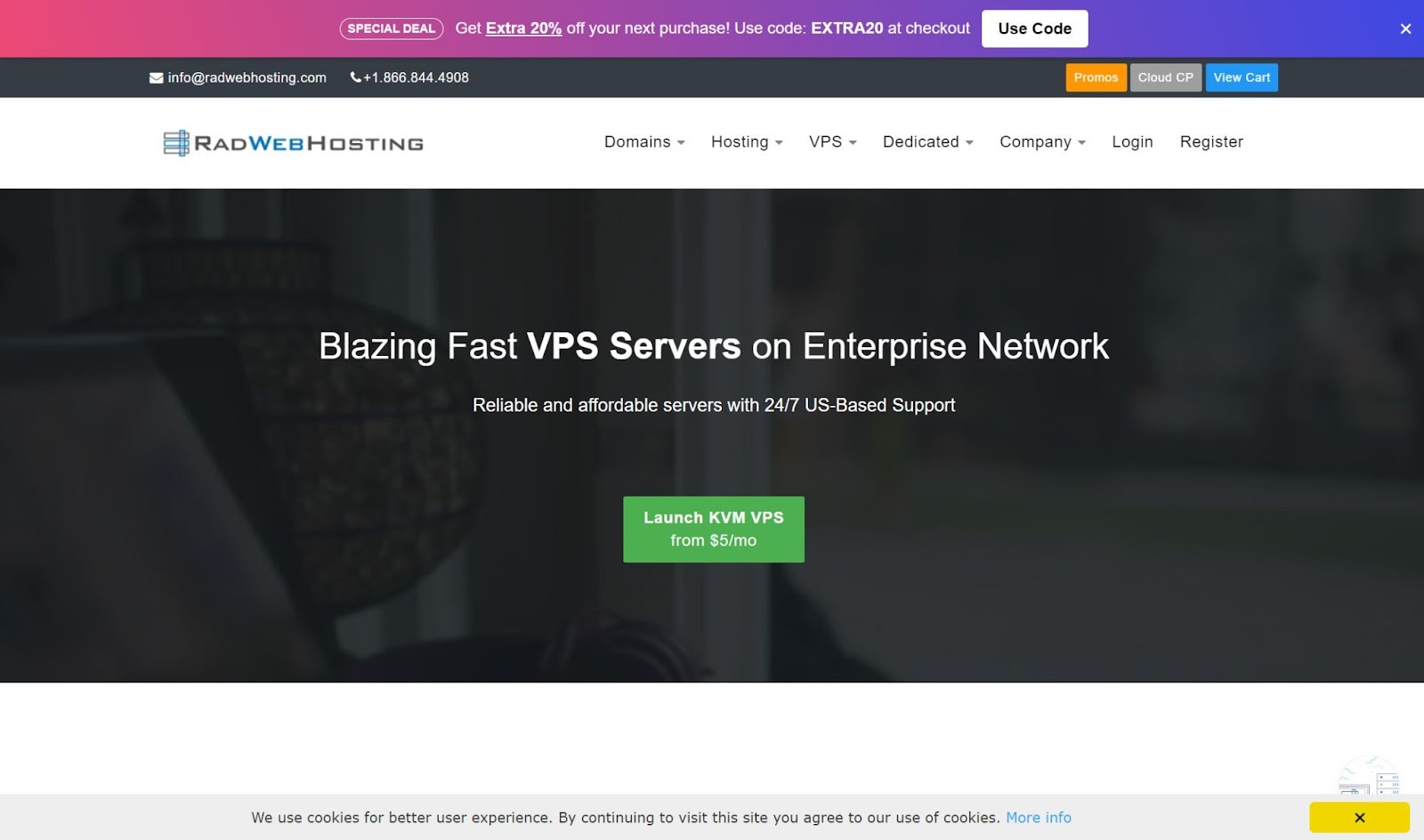 Screenshot of Rad Webhosting website