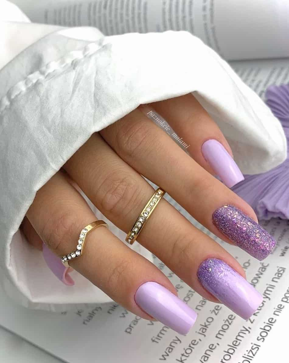 Lavender Purple Ombre Nails w/ Glitter