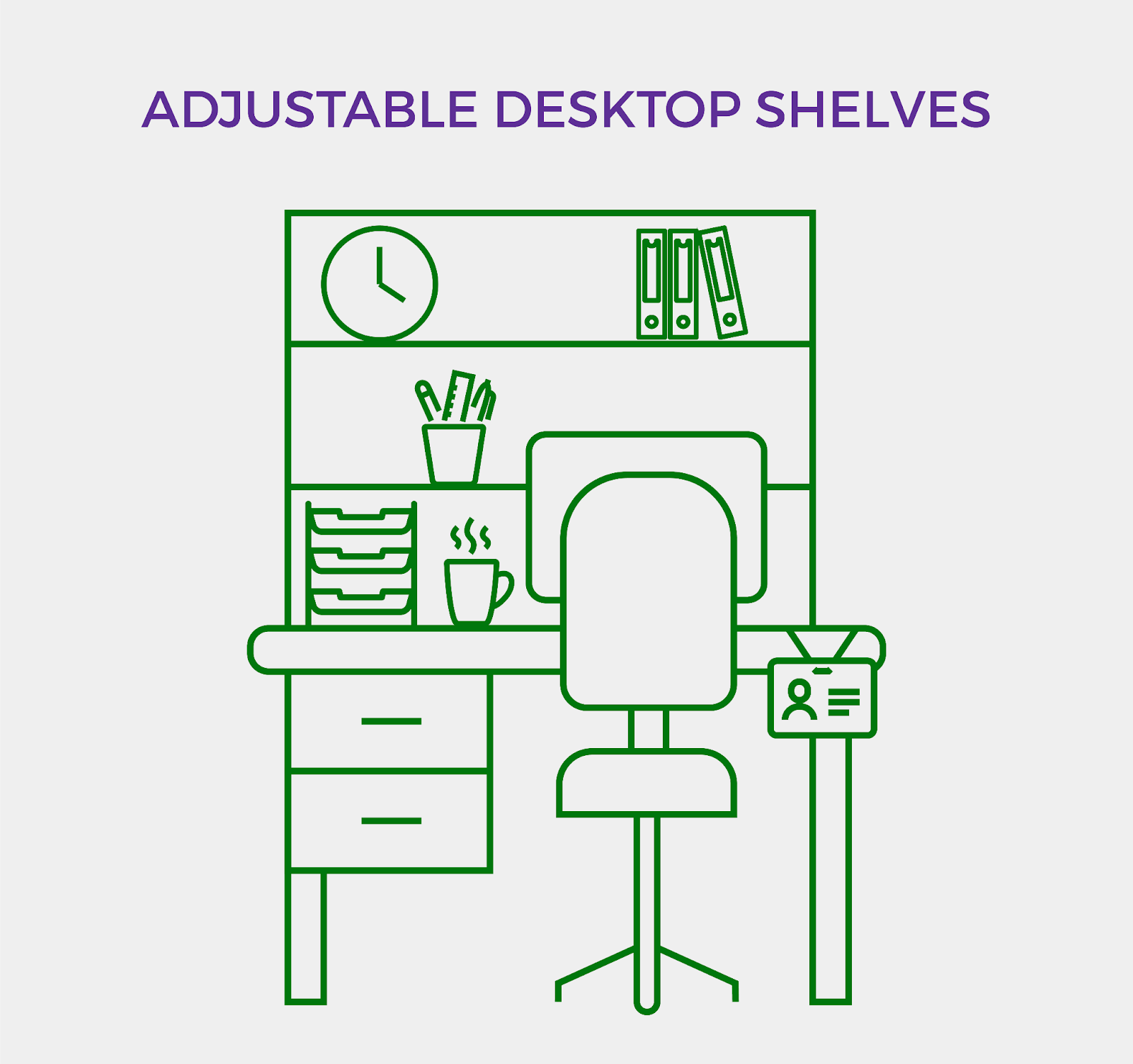 Adjustable desktop shelves