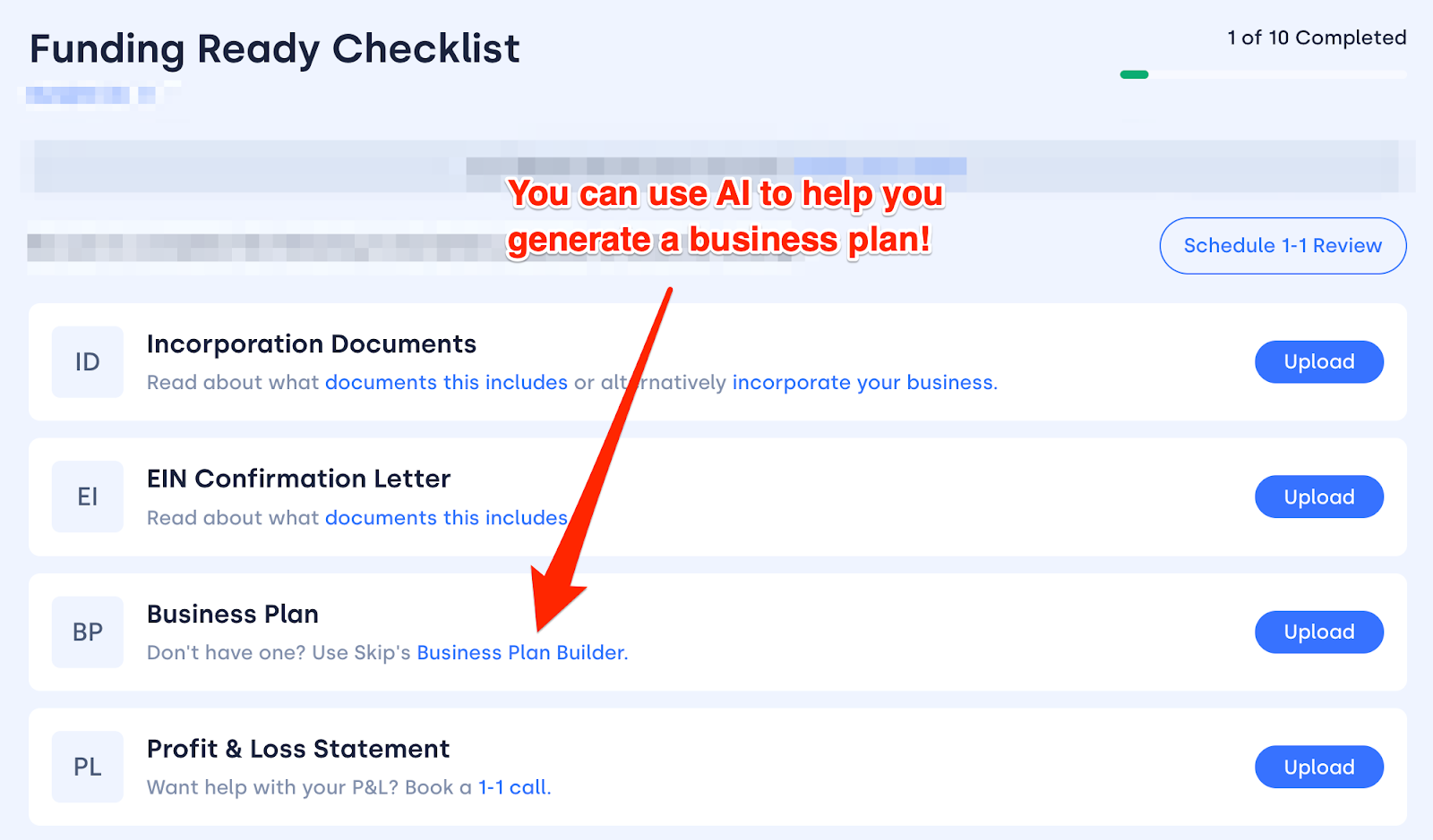 Skip business plan generator