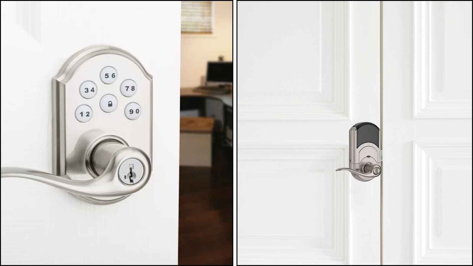 An electronic keyed lever lock with smart keypad security for home safety