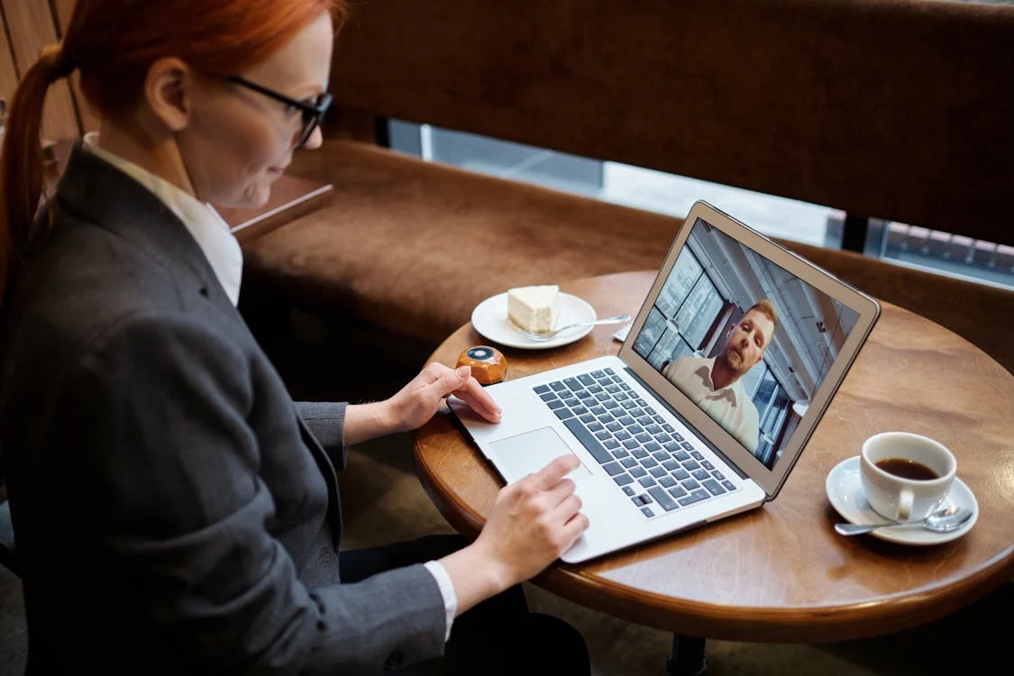 A man and woman on a video call