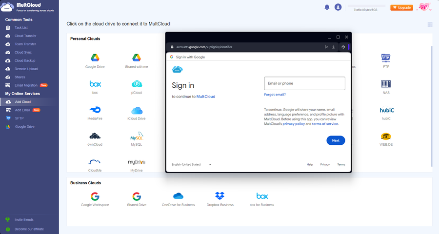 google sign in multcloud