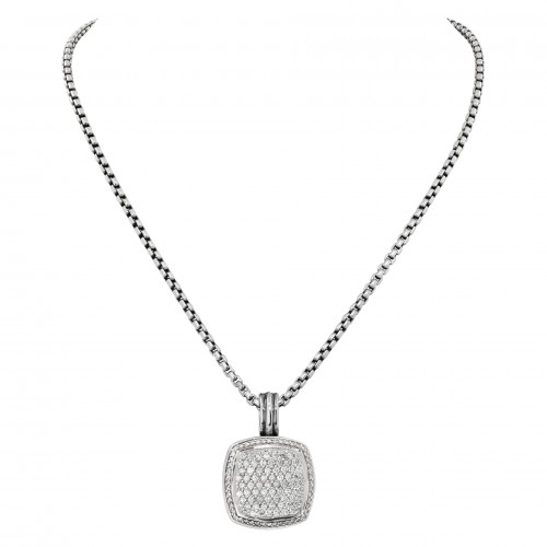 David Yurman Albion Pendant Necklace in Sterling Silver with Pave Diamonds