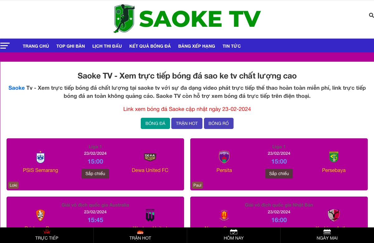 Saoke TV - Trang web mang đến trải nghiệm bóng đá trực tiếp chân thực ngay tại nhà