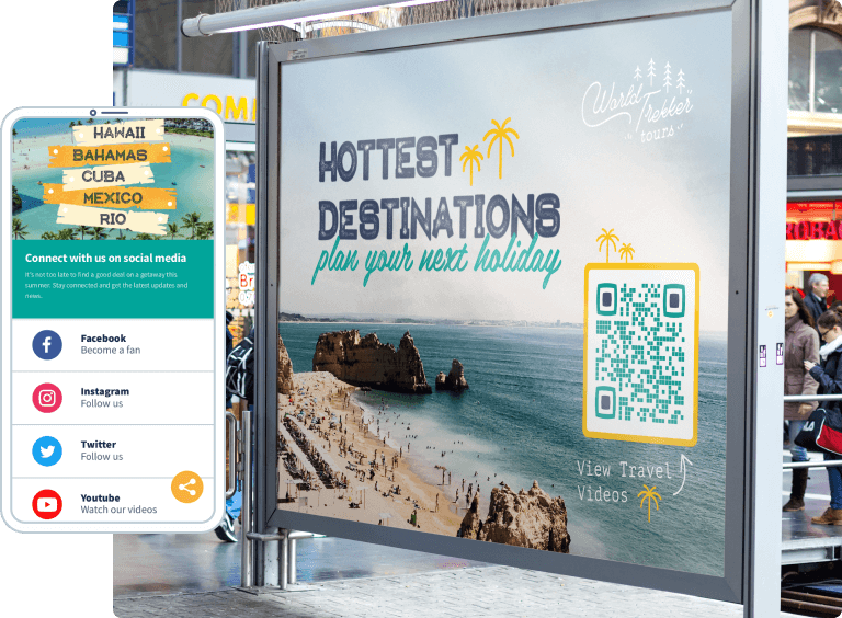 A travel agency uses a Video QR Code on a billboard for promotional purposes.