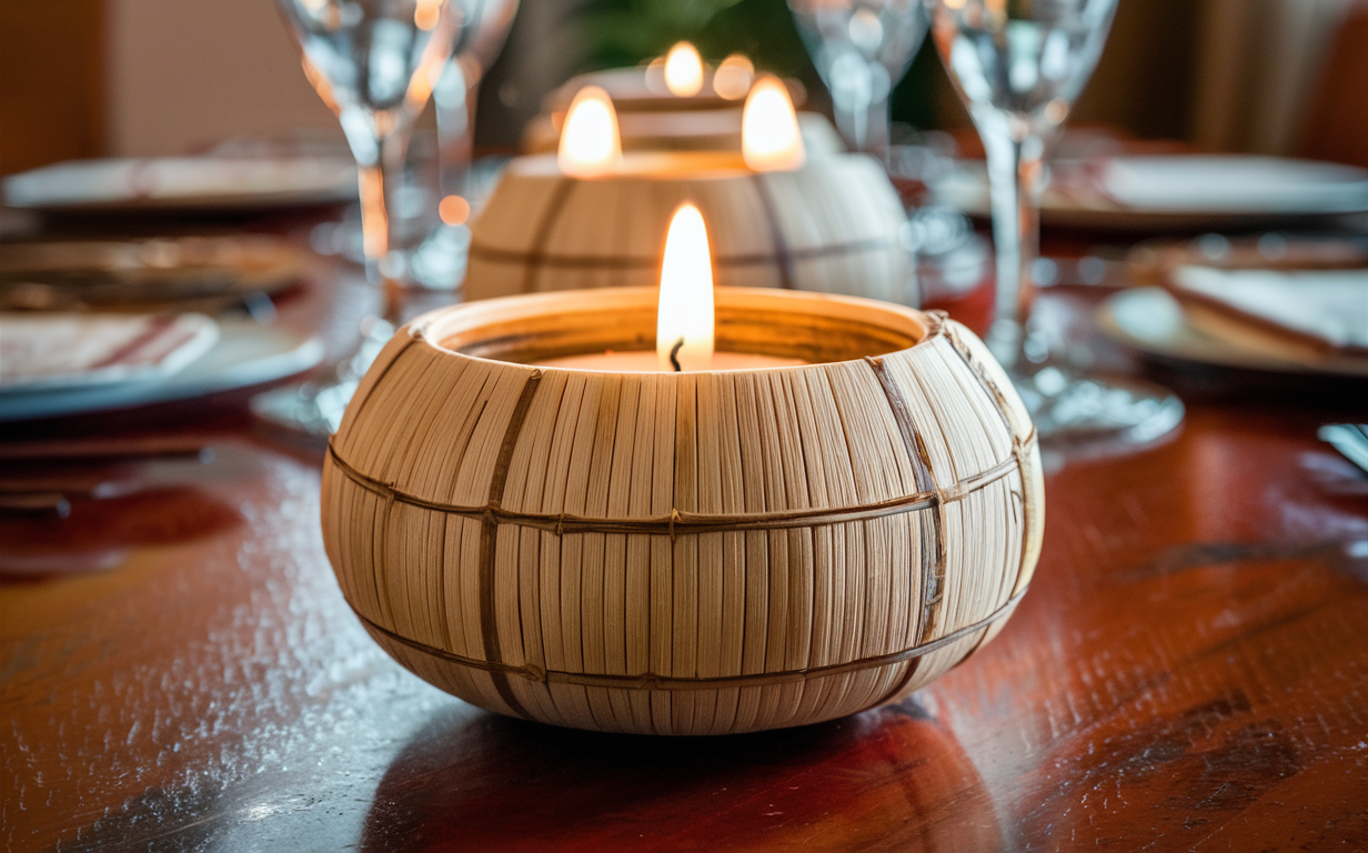 porta velas artesanal em bambu