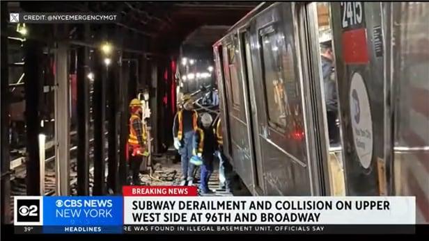 미국 뉴욕시 지하철 추돌 사고 현장. /CBS 유튜브