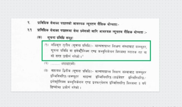 नेपाल राष्ट्र बैंक कर्मचारी सेवा विनियमावली २०७६ (तेस्रो संसोधन, २०७४) को अनूसूची ६ को २ (क)