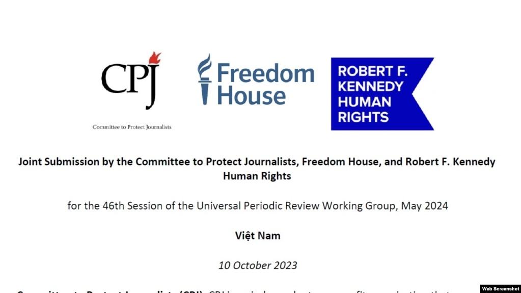 Báo cáo chung của ba tổ chức Ủy ban Bảo vệ các Nhà báo CPJ, Freedom House và Robert F. Kennedy Human Rights gửi đến LHQ trước cuộc Kiểm điểm Định kỳ Phổ quát UPR 2024 về nhân quyền đối với Việt Nam. .