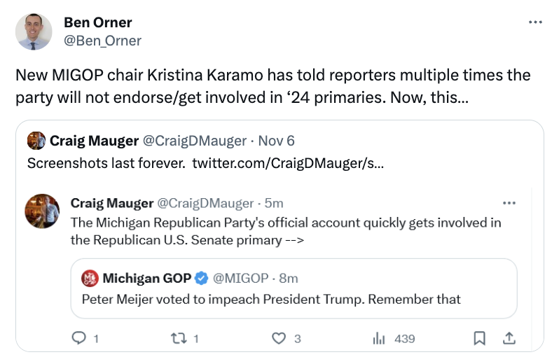 Ben Orner tweet about the negative MIGOP tweet about Peter Meijer.