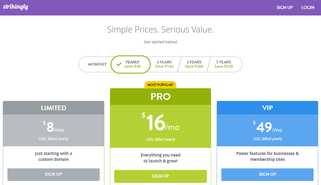 Strikingly pricing and plans