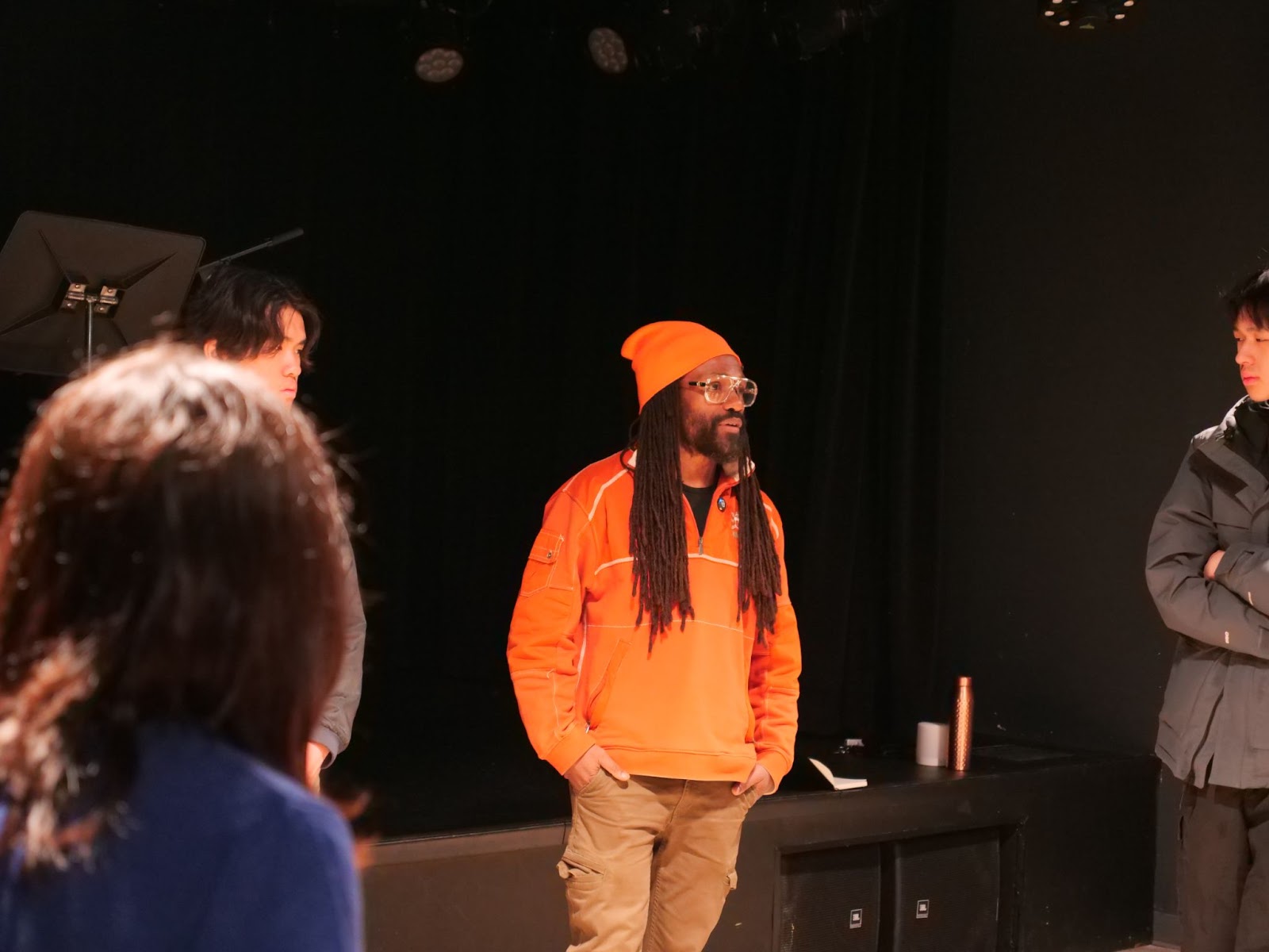 The next morning, Jamaal Amir Akbari leads a performance reading workshop for English students in preparation for the FutureVerse readings. 