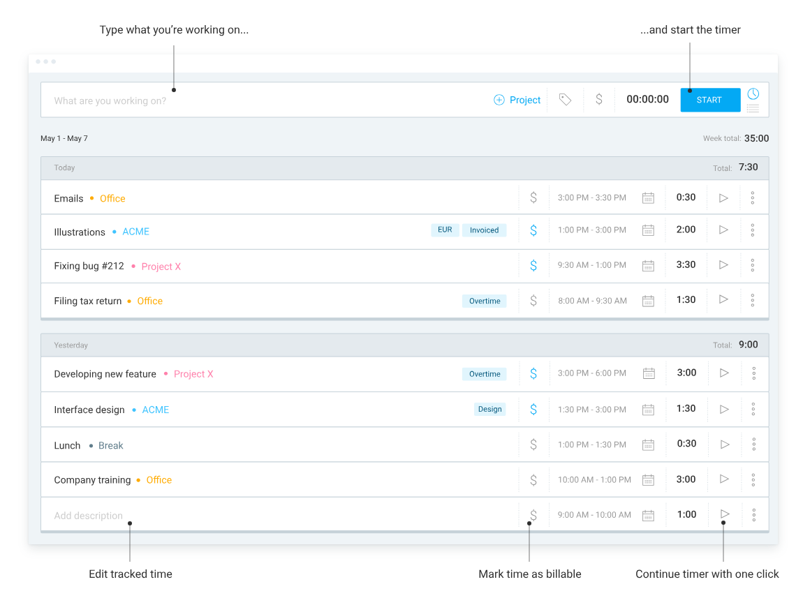 Robust Time Tracking Features for Clockify