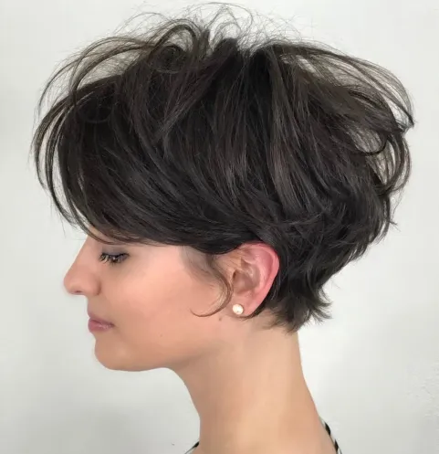 Long Tousled Brunette Pixie