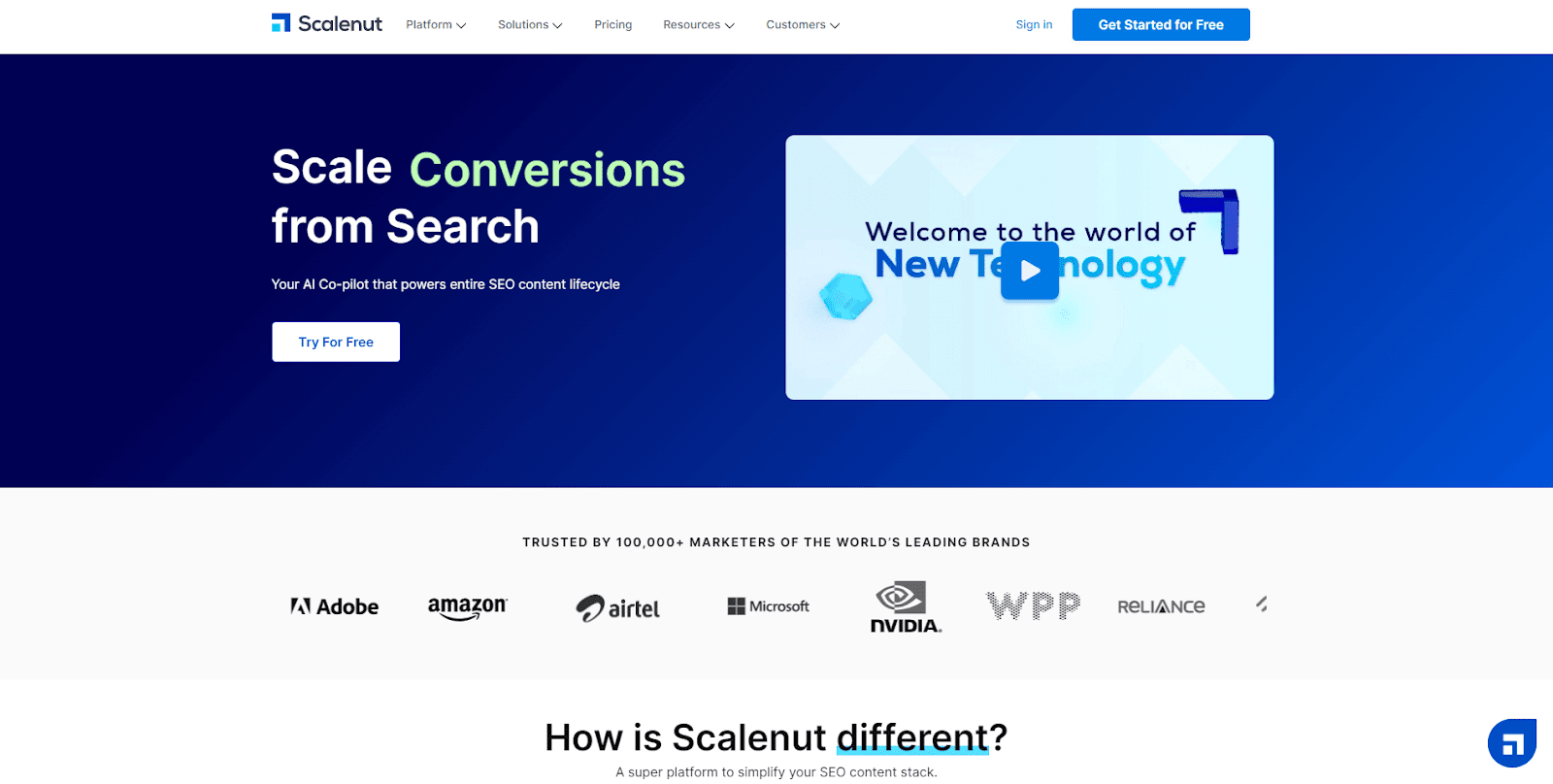 A screenshot of Scalenut's website