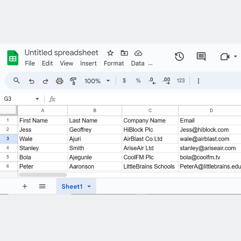Contact list example in Google Spreadsheets