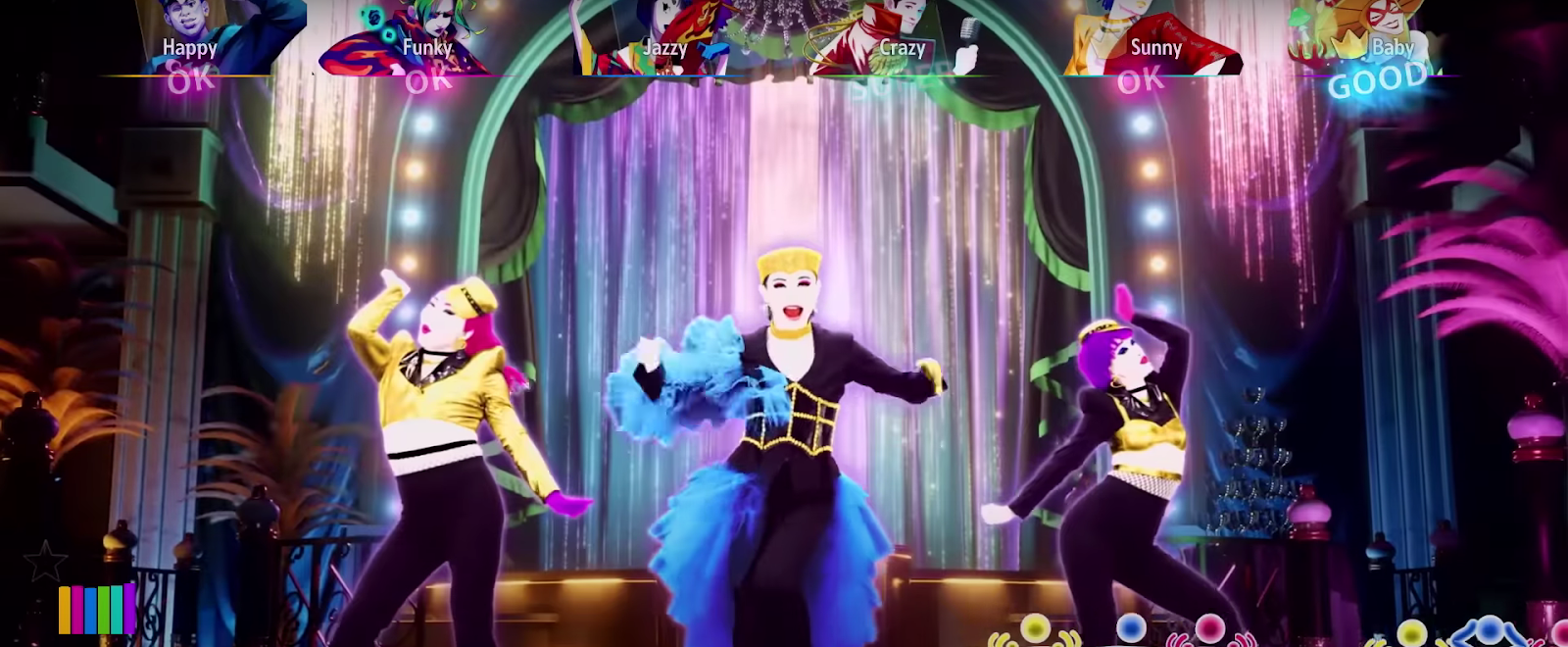 A trailer screenshot of the dancers from Just Dance. 