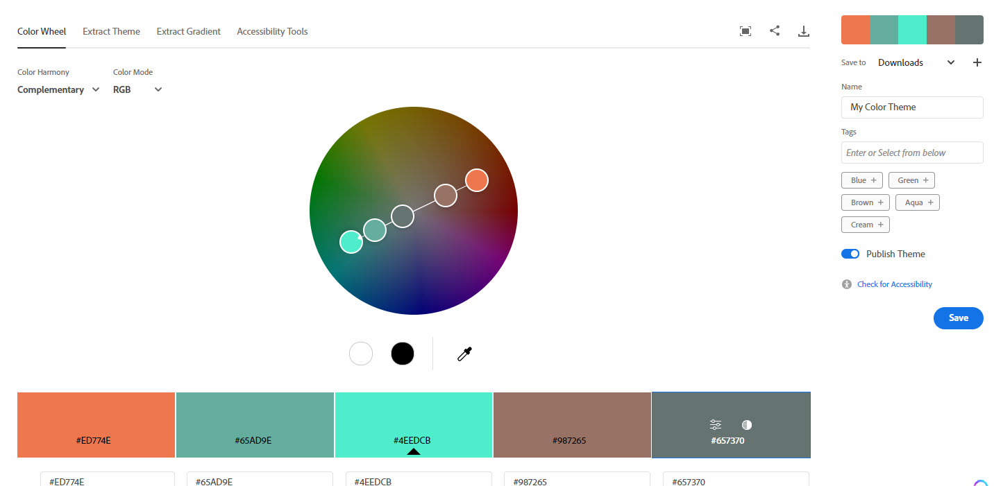 Screenshot of Adobe color’s palette creator tool.