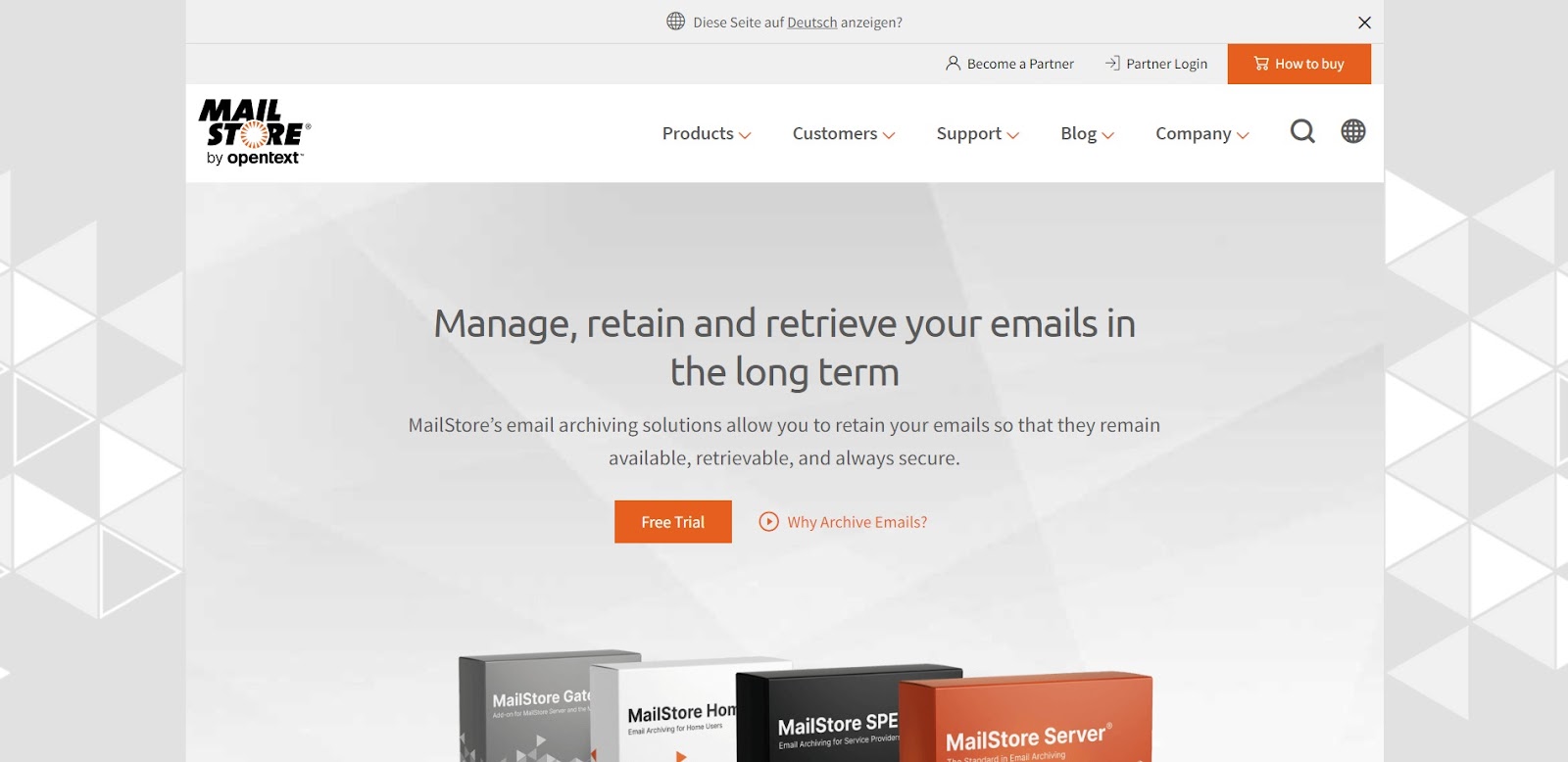 A screenshot of MailStore's website