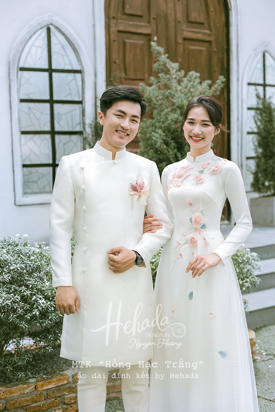 Couple áo dài Hồng Hạc Trắng 