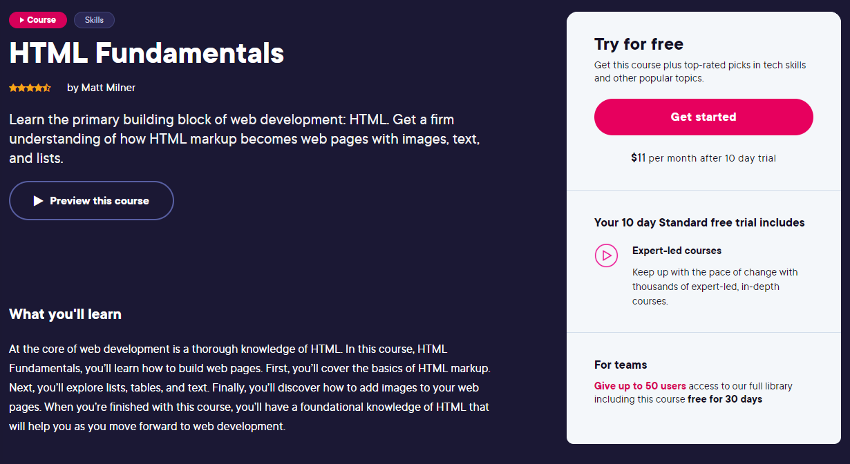 HTML certification, HTML Fundamentals CourseIMG Name: pluralsight