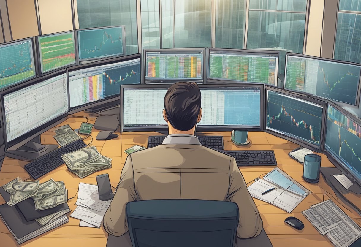 A day trader carefully monitors risk and money management during the trading day