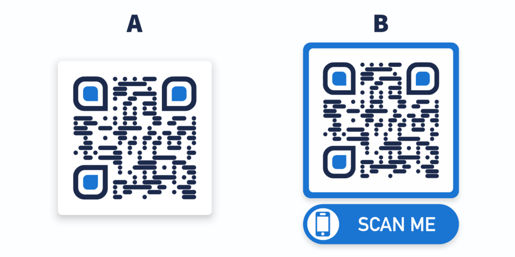A/B test example of which QR Code will get more scans: with or without a call-to-action frame?