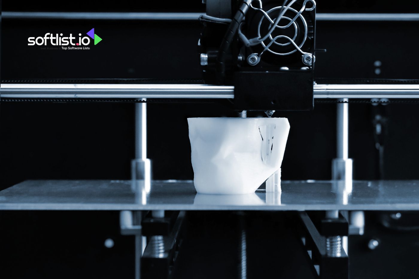 3D printer in action with blue logo