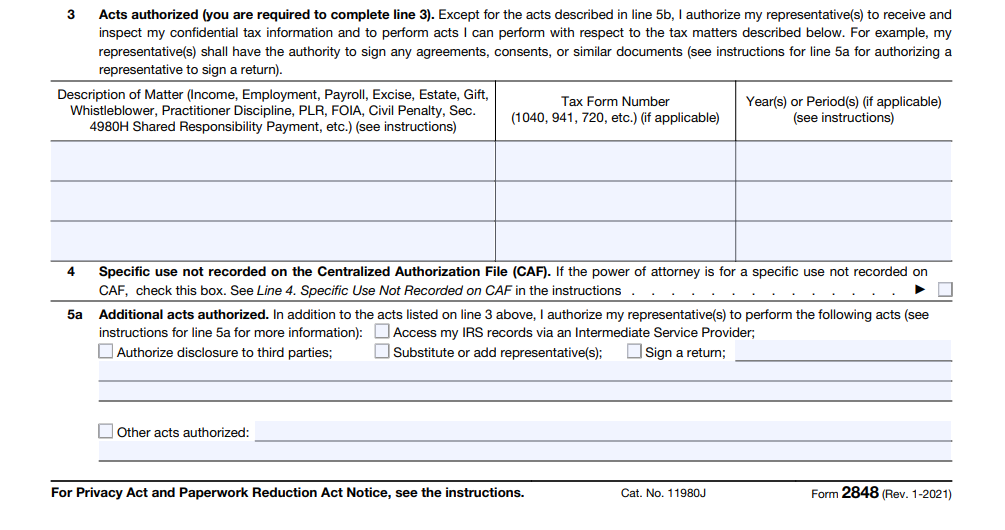 IRS Form 2848: Part 1 (Line 3-5)