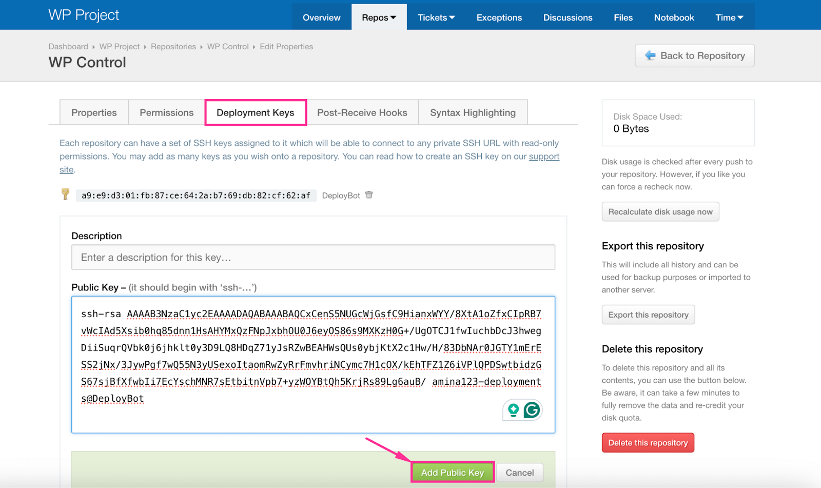 Add public key on Codebase