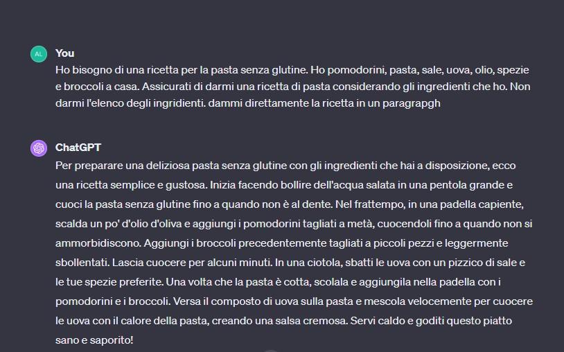 Utilizzo di chatgpt per la ricetta