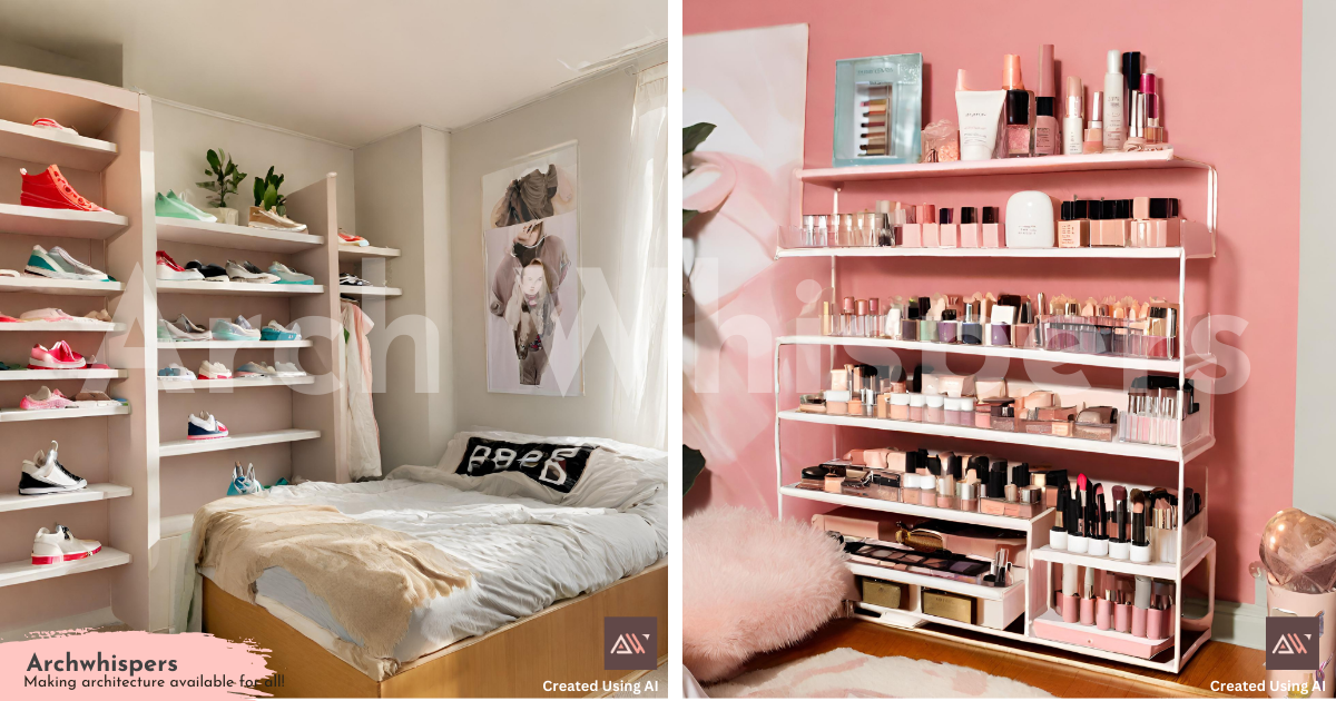 A Bedroom With a Modern Sneaker or Makeup Display Wall & Accessories