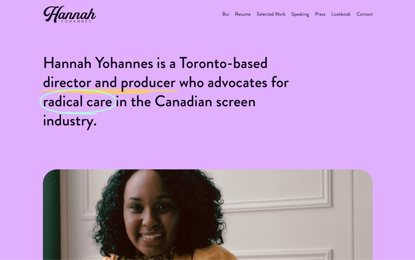 filmmaker website example, Hannah Yohannes