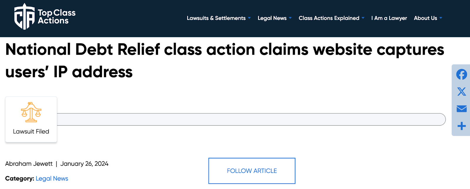 National debt relief class action lawsuit